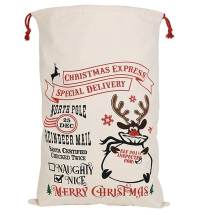 50x70cm Canvas Hessian Christmas Santa Sack Xmas Stocking Reindeer Kids Gift Bag - Zmart Australia