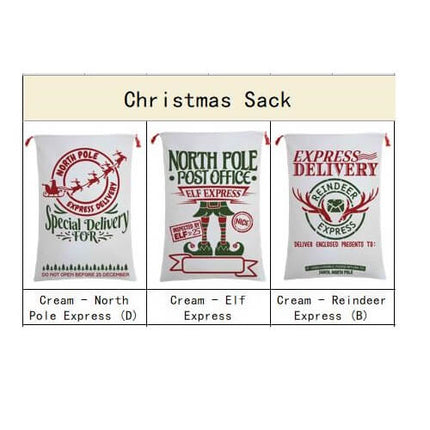 50x70cm Canvas Hessian Christmas Santa Sack Xmas Stocking Reindeer Kids Gift Bag - Zmart Australia