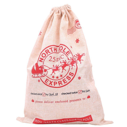 50x70cm Canvas Hessian Christmas Santa Sack Xmas Stocking Reindeer Kids Gift Bag - Zmart Australia