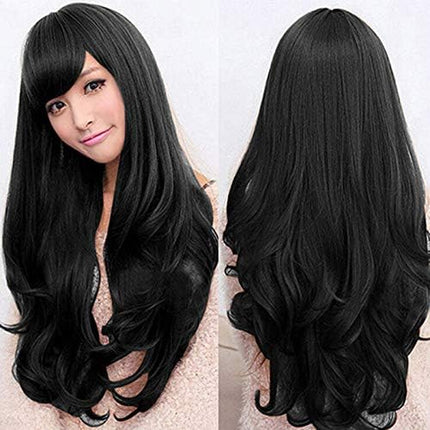 Long Wavy Curly Full Hair Wigs w Side Bangs Cosplay Costume Fancy Anime Womens