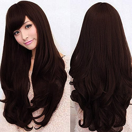 Long Wavy Curly Full Hair Wigs w Side Bangs Cosplay Costume Fancy Anime Womens