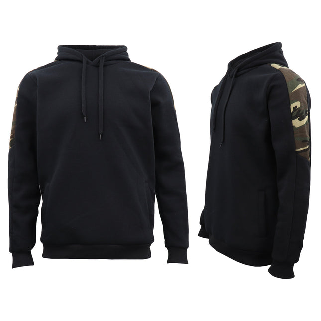 Men's Unisex Pullover Fleece Jumper Hoodie Long Sleeve Camouflage Sweater Shirt - Black