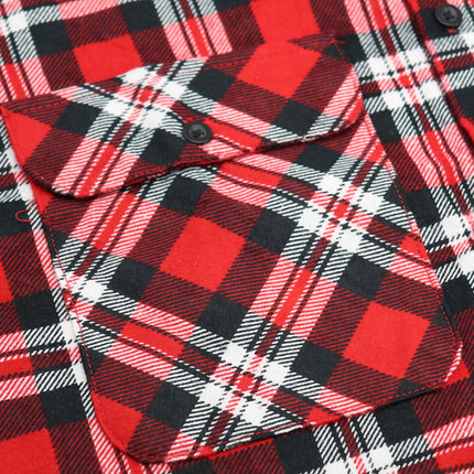 Men's 100% Cotton Flannelette Shirt Long Sleeve Plaid Check Flannel w Pockets - Crimson Knight Plaid