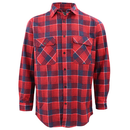 Men's 100% Cotton Flannelette Shirt Long Sleeve Plaid Check Flannel w Pockets - Crimson Tide Plaid