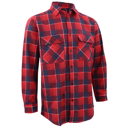 Men's 100% Cotton Flannelette Shirt Long Sleeve Plaid Check Flannel w Pockets - Crimson Tide Plaid