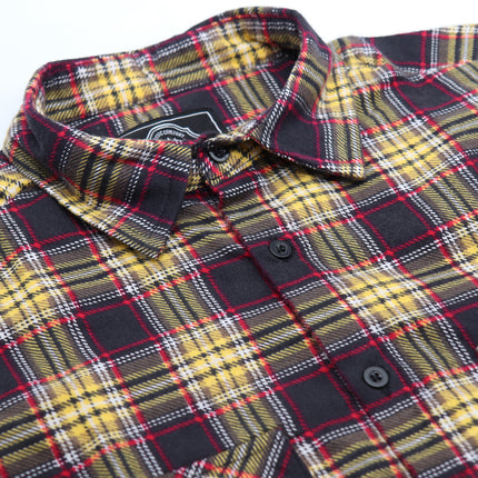 Men's 100% Cotton Flannelette Shirt Long Sleeve Plaid Check Flannel w Pockets - Golden Horizon Plaid