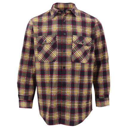 Men's 100% Cotton Flannelette Shirt Long Sleeve Plaid Check Flannel w Pockets - Golden Horizon Plaid