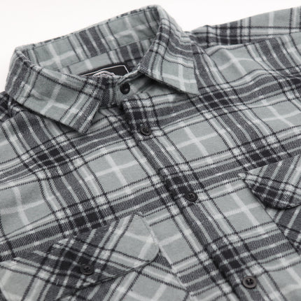 Men's 100% Cotton Flannelette Shirt Long Sleeve Plaid Check Flannel w Pockets - Granite Gray Plaid