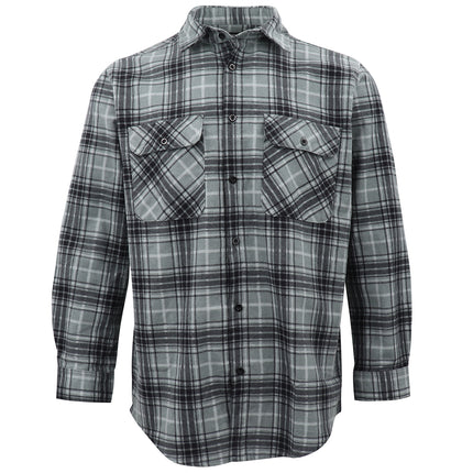 Men's 100% Cotton Flannelette Shirt Long Sleeve Plaid Check Flannel w Pockets - Granite Gray Plaid