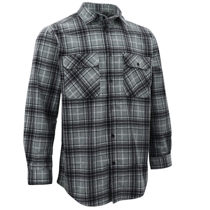 Men's 100% Cotton Flannelette Shirt Long Sleeve Plaid Check Flannel w Pockets - Granite Gray Plaid