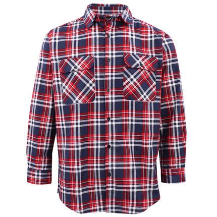 Men's 100% Cotton Flannelette Shirt Long Sleeve Plaid Check Flannel w Pockets - Heritage Red Plaid