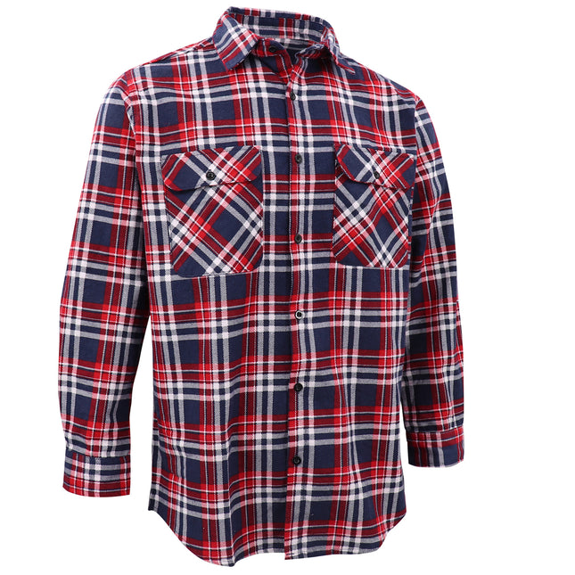 Men's 100% Cotton Flannelette Shirt Long Sleeve Plaid Check Flannel w Pockets - Heritage Red Plaid