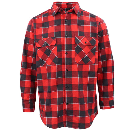 Men's 100% Cotton Flannelette Shirt Long Sleeve Plaid Check Flannel w Pockets - Lumberjack Red Buffalo Plaid