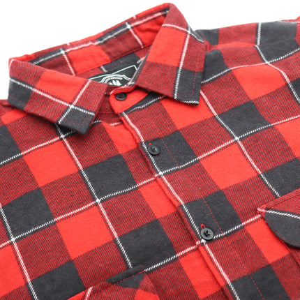 Men's 100% Cotton Flannelette Shirt Long Sleeve Plaid Check Flannel w Pockets - Lumberjack Red Buffalo Plaid