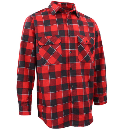 Men's 100% Cotton Flannelette Shirt Long Sleeve Plaid Check Flannel w Pockets - Lumberjack Red Buffalo Plaid