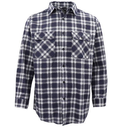 Men's 100% Cotton Flannelette Shirt Long Sleeve Plaid Check Flannel w Pockets - Midnight Navy Plaid