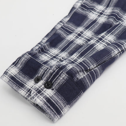 Men's 100% Cotton Flannelette Shirt Long Sleeve Plaid Check Flannel w Pockets - Midnight Navy Plaid