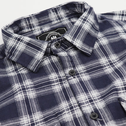 Men's 100% Cotton Flannelette Shirt Long Sleeve Plaid Check Flannel w Pockets - Midnight Navy Plaid