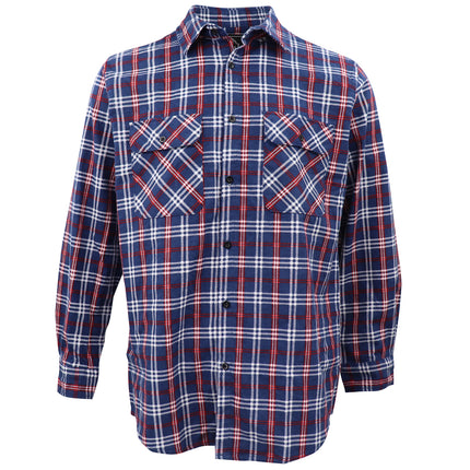 Men's 100% Cotton Flannelette Shirt Long Sleeve Plaid Check Flannel w Pockets - Patriot Blue Plaid