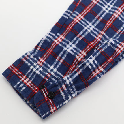 Men's 100% Cotton Flannelette Shirt Long Sleeve Plaid Check Flannel w Pockets - Patriot Blue Plaid