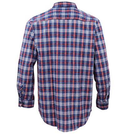 Men's 100% Cotton Flannelette Shirt Long Sleeve Plaid Check Flannel w Pockets - Patriot Blue Plaid