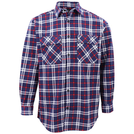 Men's 100% Cotton Flannelette Shirt Long Sleeve Plaid Check Flannel w Pockets - Patriot Navy Plaid