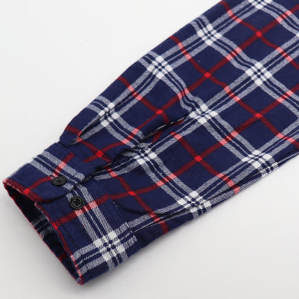 Men's 100% Cotton Flannelette Shirt Long Sleeve Plaid Check Flannel w Pockets - Patriot Navy Plaid