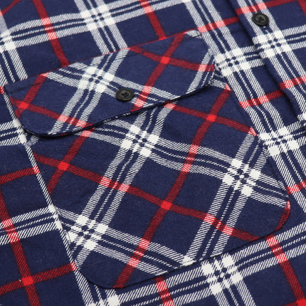 Men's 100% Cotton Flannelette Shirt Long Sleeve Plaid Check Flannel w Pockets - Patriot Navy Plaid