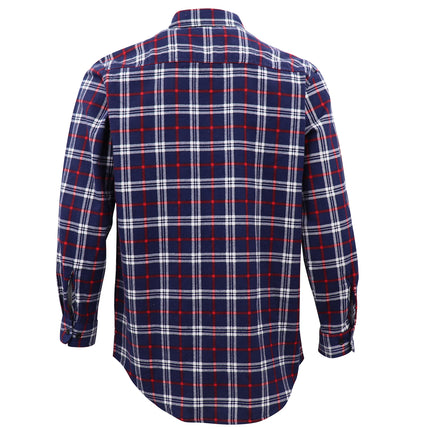 Men's 100% Cotton Flannelette Shirt Long Sleeve Plaid Check Flannel w Pockets - Patriot Navy Plaid