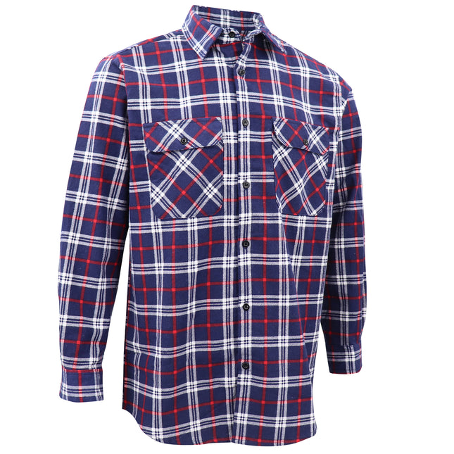 Men's 100% Cotton Flannelette Shirt Long Sleeve Plaid Check Flannel w Pockets - Patriot Navy Plaid