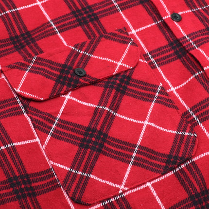 Men's 100% Cotton Flannelette Shirt Long Sleeve Plaid Check Flannel w Pockets - Scarlet Ember Plaid