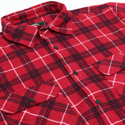 Men's 100% Cotton Flannelette Shirt Long Sleeve Plaid Check Flannel w Pockets - Scarlet Ember Plaid