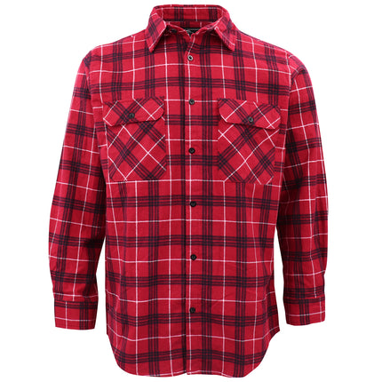 Men's 100% Cotton Flannelette Shirt Long Sleeve Plaid Check Flannel w Pockets - Scarlet Ember Plaid