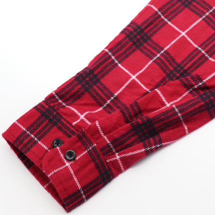 Men's 100% Cotton Flannelette Shirt Long Sleeve Plaid Check Flannel w Pockets - Scarlet Ember Plaid