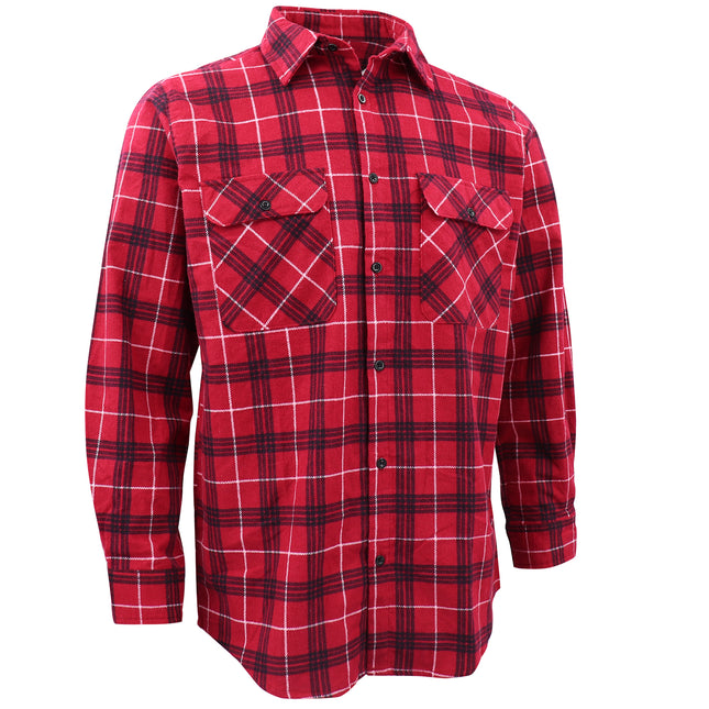 Men's 100% Cotton Flannelette Shirt Long Sleeve Plaid Check Flannel w Pockets - Scarlet Ember Plaid