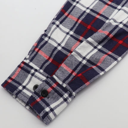 Men's 100% Cotton Flannelette Shirt Long Sleeve Plaid Check Flannel w Pockets - Snowfall Navy Plaid