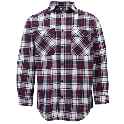 Men's 100% Cotton Flannelette Shirt Long Sleeve Plaid Check Flannel w Pockets - Snowfall Navy Plaid