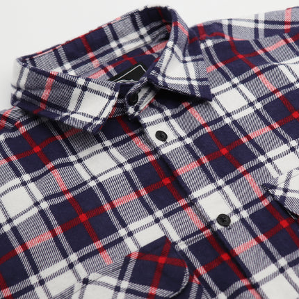 Men's 100% Cotton Flannelette Shirt Long Sleeve Plaid Check Flannel w Pockets - Snowfall Navy Plaid