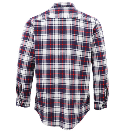 Men's 100% Cotton Flannelette Shirt Long Sleeve Plaid Check Flannel w Pockets - Snowfall Navy Plaid