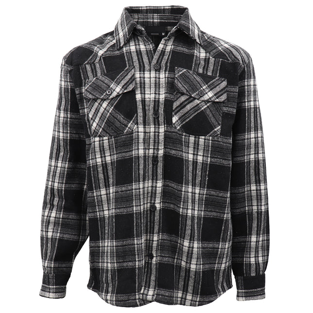 Mens 100% Cotton Long Sleeve Flannelette Shirt Check Flannel Polar Fleece Jacket - Black