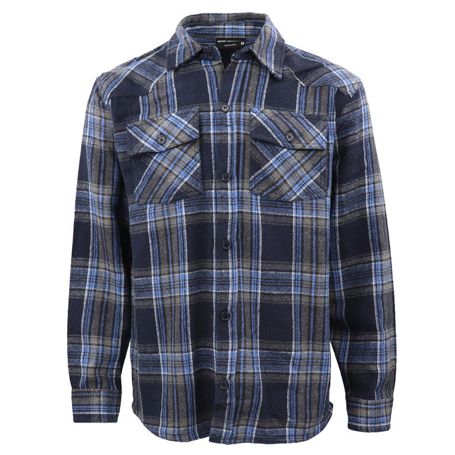 Mens 100% Cotton Long Sleeve Flannelette Shirt Check Flannel Polar Fleece Jacket - Blue