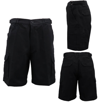 Men's 100% Heavy Duty Cotton Drill Cargo Work Shorts 6 Pockets Tradies Workwear - Black
