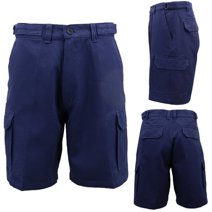 Men's 100% Heavy Duty Cotton Drill Cargo Work Shorts 6 Pockets Tradies Workwear - Navy