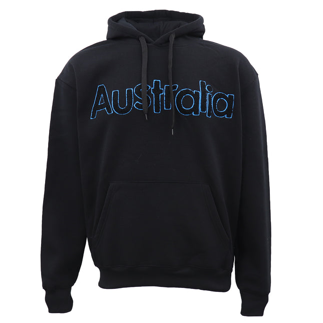 Men's Black Oversized Hoodie w Blue Australia Embroidery – Fleece Pullover Sweatshirt