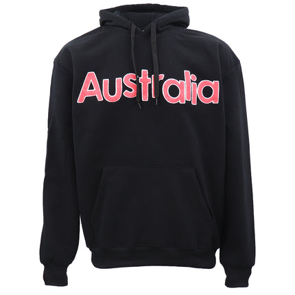 Black Hoodie w Red Australia Embroidery – Aussie Fleece Sweatshirt for Men