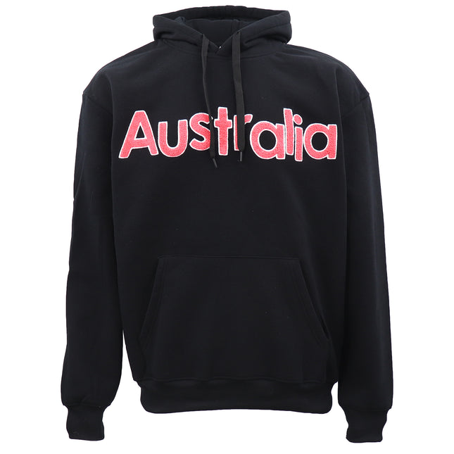 Black Hoodie w Red Australia Embroidery – Aussie Fleece Sweatshirt for Men