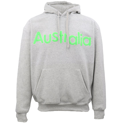 Grey Oversized Hoodie w Green Australia Embroidery – Souvenir Pullover Sweatshirt for Men