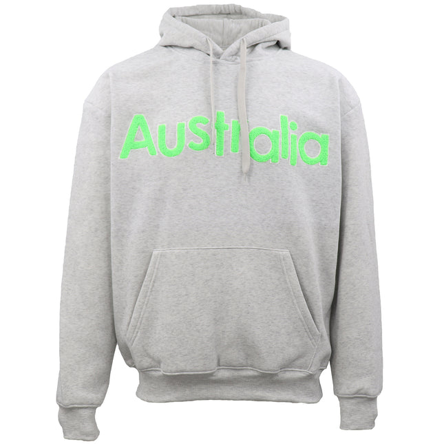Grey Oversized Hoodie w Green Australia Embroidery – Souvenir Pullover Sweatshirt for Men