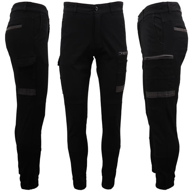 Men's Cargo Cotton Drill Work Pants UPF 50+ 13 Pockets Tradies Workwear Trousers - Black