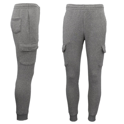 Men's Cargo Fleece Track Pants 5 Pockets Casual Trackies Trousers w Elastic Hem - Dark Grey